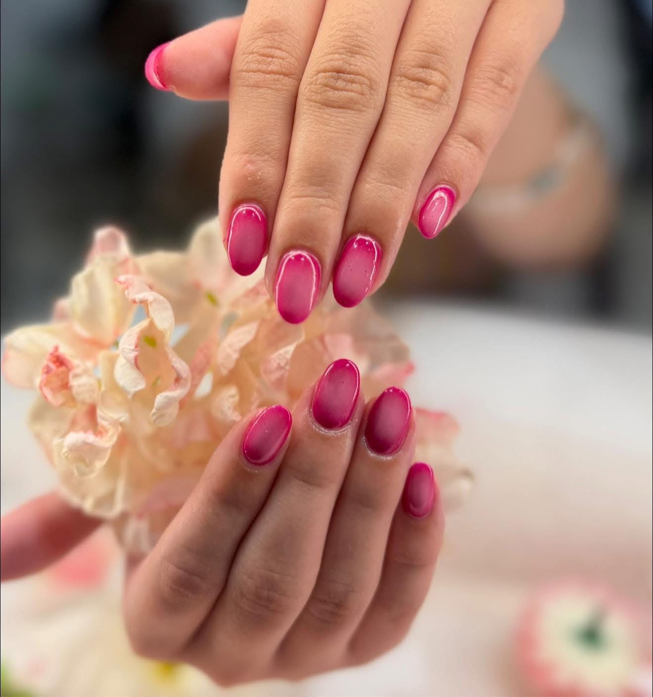 Deep pink ombre manicure